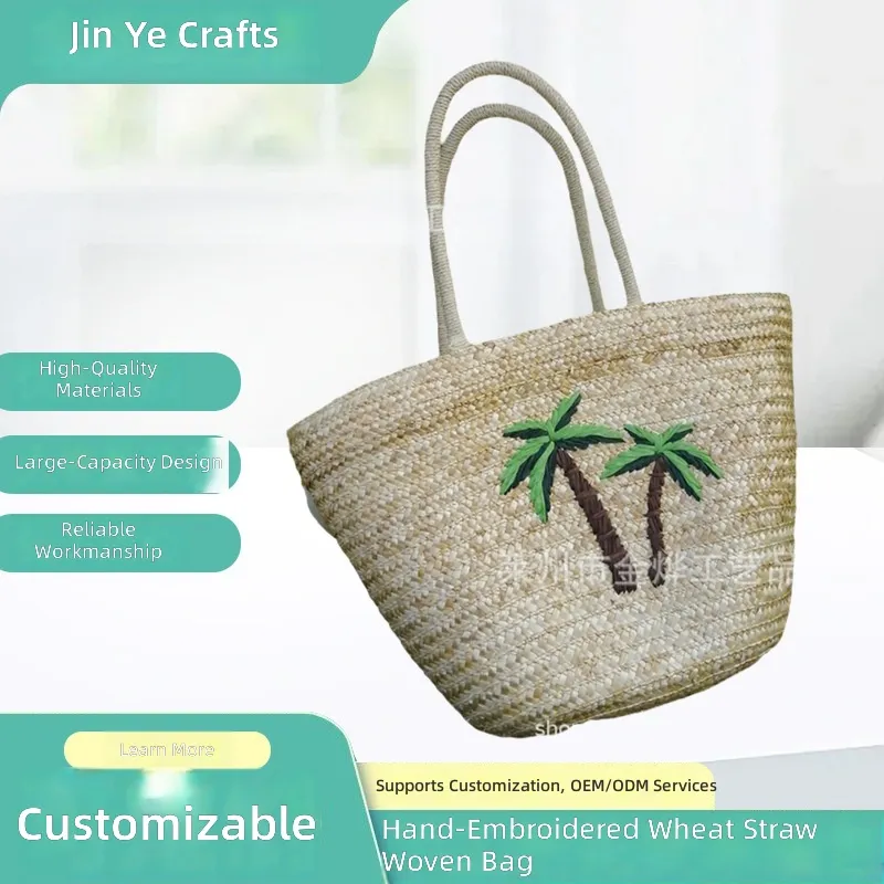 Women Bags Casual - Tas Anyaman Jerami Gandum Bordir Tangan