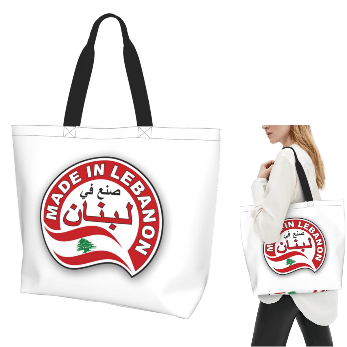 Women Bags Lebanon - Tas Belanja Kanvas Bendera Lebanon Motif