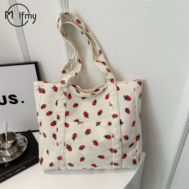 Women Bags Low Price - Tas tangan Corduroy Strawberry tas pantai