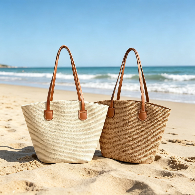 Women Bags Casual - CLAREGQI Tas Jinjing Jerami Warna Solid